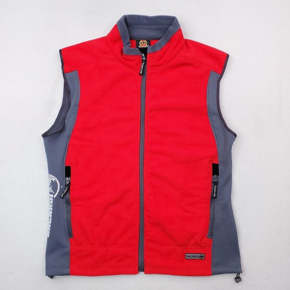 Bacardi Vest Mens Large Red Gray Fleece Jacket Promo Full Zip NWT